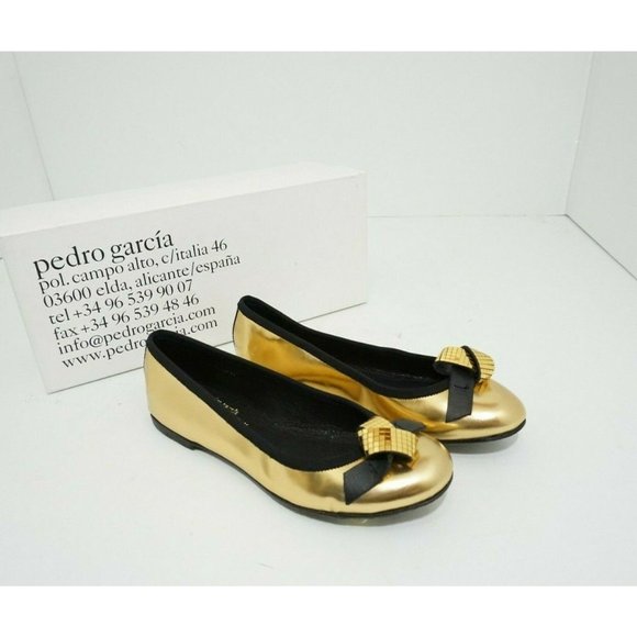Pedro Garcia Anne Gold Mirror Kid Leather Women's Slip On Flats 36 US 6 M $460 - Picture 1 of 12